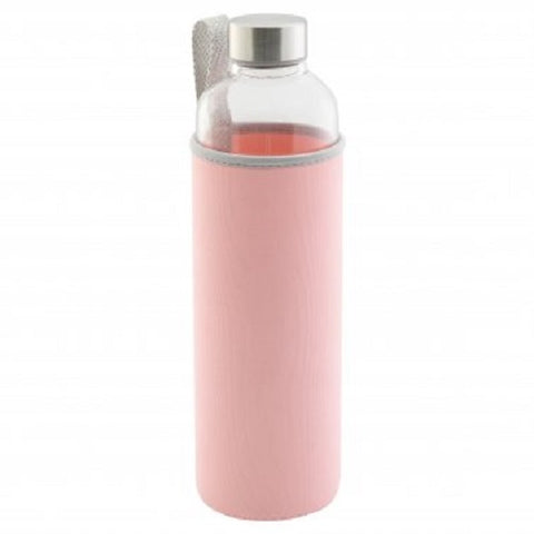 Trinkflasche aus Glas mit Neoprenhülle in Rosa 0,5 L