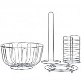 Küchenhelfer-Set, 4-Teilig aus Stahldraht - Obstkorb, Besteckkorb,  Untersetzer & Küchenrollenhalter
