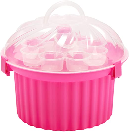 VIDETOL Muffin Plastic Transport Box, 36 x 26 x 23 cm Rectangular Cupcake Transport Box, Pink Cake Box for 24 Muffins and Cupcakes