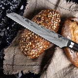 WOLFCUT - Damaskus Brotmesser 20 cm Klinge 73-lagiger japanischer Damaszenerstahl mit Geschenkbox