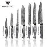WOLFCUT - Damaskus Messer-Set 7-tlg. 67-lagiger Damaszenerstahl + Wetzstahl