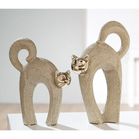 Dekofigur Katze "Curvee" aus Keramik Champagner / Gold 1 Stück