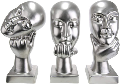 Keramik Skulptur "Nachdenklich" in 3 verschiedenen Designs Silberfarben
