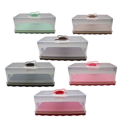 Kuchenbehälter rechteckig mit Schmetterling griff in 6 Farben - Discountmaxx