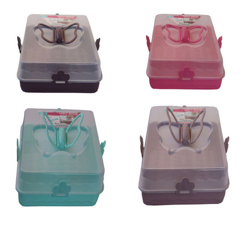 Kuchenbehälter eckig mit Schmetterling griff in 3 Farben - Discountmaxx