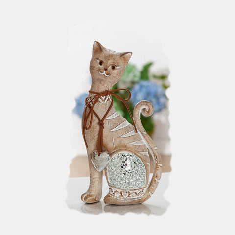 Deko Katze Felina in Farbe braun/beige mit Spiegelmosaik