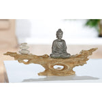 Skulptur "Buddha" auf Baumstamm mit Steinen braun/beige