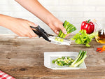 2in1-Küchenschneider-Schere mit Messer und integriertem Schneidebrett